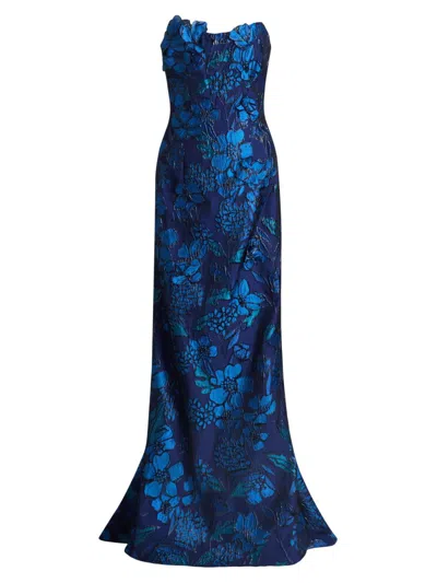Rene Ruiz Collection Women's Strapless Floral Jacquard Mermaid Gown In Blue