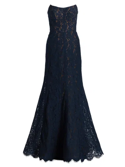 Rene Ruiz Collection Women's Strapless Lace Mermaid Gown In Blue