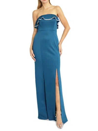 Rene Ruiz Collection Women's Strapless Ruffle Fit & Flare Gown In Dark Teal