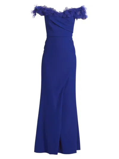 Rene Ruiz Collection Women's Tulle Flower & Crepe Column Gown In Blue