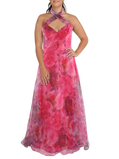 Rene Ruiz Collection Womens Maxi Printed Evening Dress In Pink