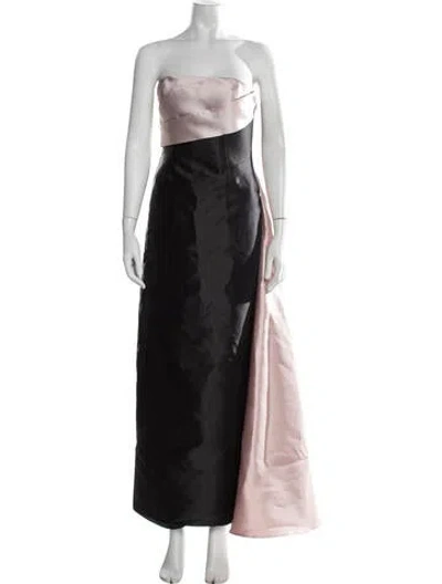 Pre-owned Rene Ruiz Colorblock Pattern Long Dress In Black