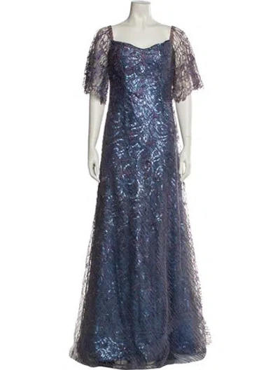 Pre-owned Rene Ruiz Colorblock Pattern Long Dress In Blue