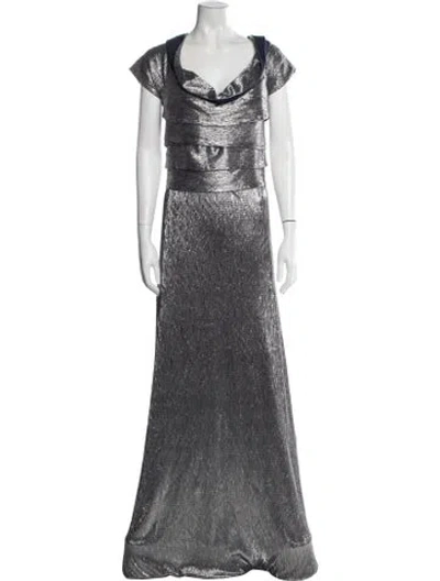 Pre-owned Rene Ruiz Cowl Neck Long Dress In Silver
