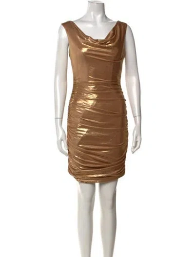 Pre-owned Rene Ruiz Cowl Neck Mini Dress W/ Tags In Brown