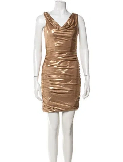 Pre-owned Rene Ruiz Cowl Neck Mini Dress W/ Tags In Gold/metallic