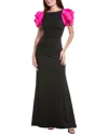 Rene Ruiz Crepe Flutter Sleeve Gown In Black
