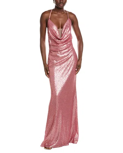 Rene Ruiz Draped Cowl Neckline Gown In Brown