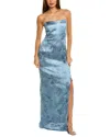 Rene Ruiz Strapless Metallic Knit Gown