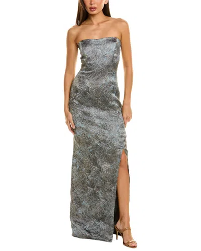Rene Ruiz Draped Organza Gown In Silver