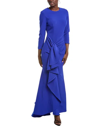 Rene Ruiz Draped Side Cascade Gown In Blue