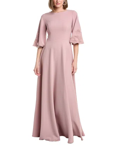 Rene Ruiz Embroidered Bell Sleeves Crepe Gown In Pink