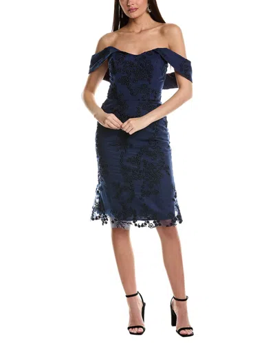 Rene Ruiz Embroidered Mesh Sheath Dress