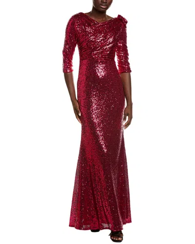 Rene Ruiz Fit And Flare Gown In Burgundy