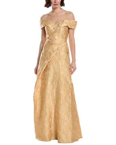 Rene Ruiz Floral A-line Gown In Yellow