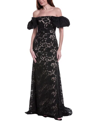 Rene Ruiz Floral Embroidered Gown In Black