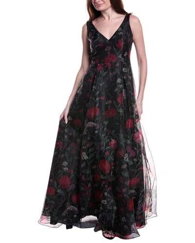 Rene Ruiz Floral Gown In Black