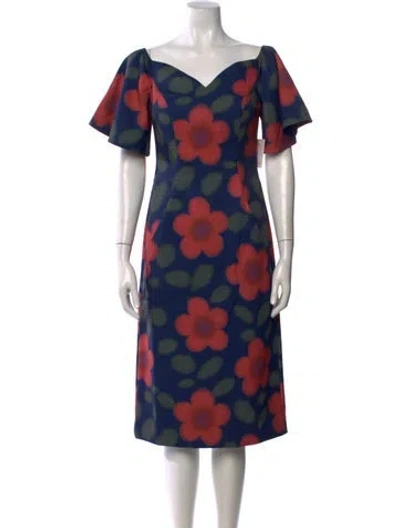 Pre-owned Rene Ruiz Floral Print Knee-length Dress W/ Tags In Blue