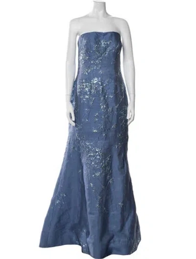 Pre-owned Rene Ruiz Floral Print Long Dress In Blue