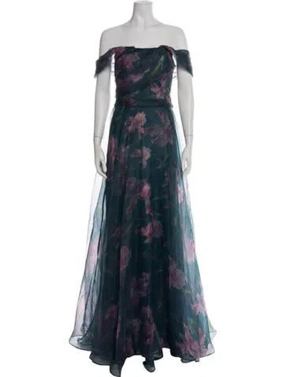Pre-owned Rene Ruiz Floral Print Long Dress In Blue