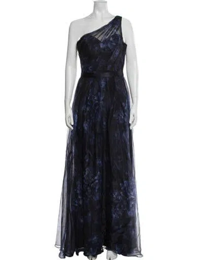 Pre-owned Rene Ruiz Floral Print Long Dress In Blue