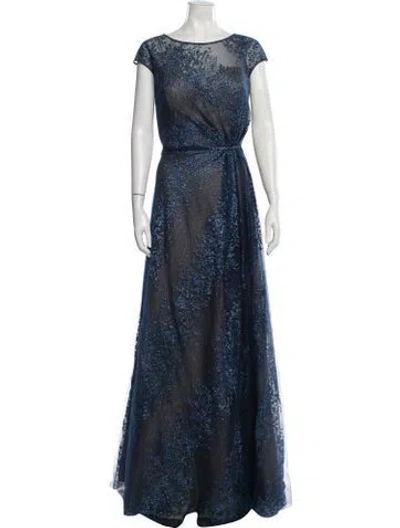Pre-owned Rene Ruiz Floral Print Long Dress In Blue