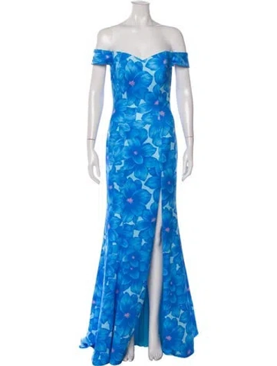 Pre-owned Rene Ruiz Floral Print Long Dress In Blue
