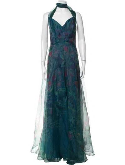 Pre-owned Rene Ruiz Floral Print Long Dress In Blue