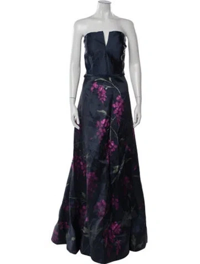 Pre-owned Rene Ruiz Floral Print Long Dress In Blue