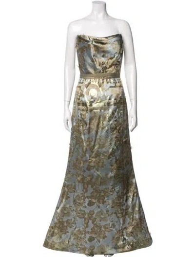 Pre-owned Rene Ruiz Floral Print Long Dress In Green