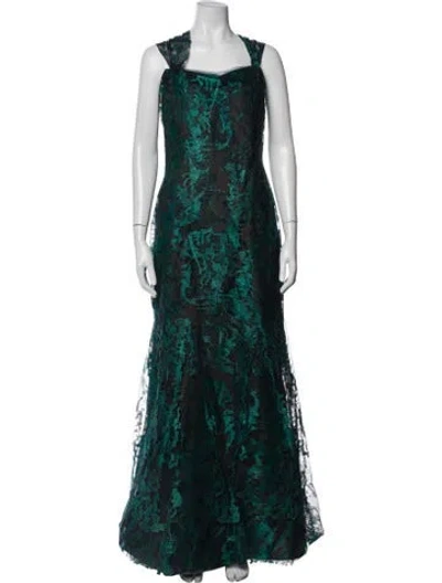 Pre-owned Rene Ruiz Floral Print Long Dress In Green