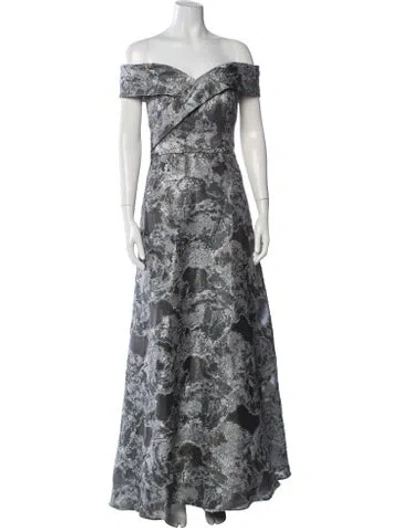 Pre-owned Rene Ruiz Floral Print Long Dress In Grey/metallic