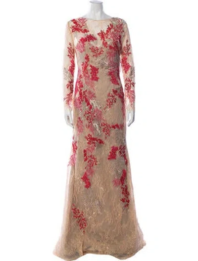 Pre-owned Rene Ruiz Floral Print Long Dress In Neutrals