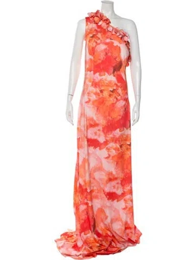 Pre-owned Rene Ruiz Floral Print Long Dress In Orange