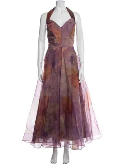 Pre-owned Rene Ruiz Floral Print Long Dress In Purple