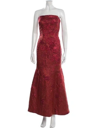 Pre-owned Rene Ruiz Floral Print Long Dress In Red