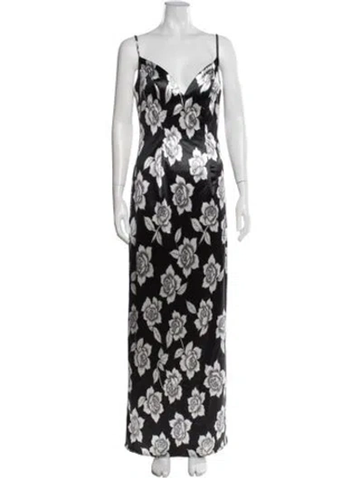 Pre-owned Rene Ruiz Floral Print Long Dress W/ Tags In Black