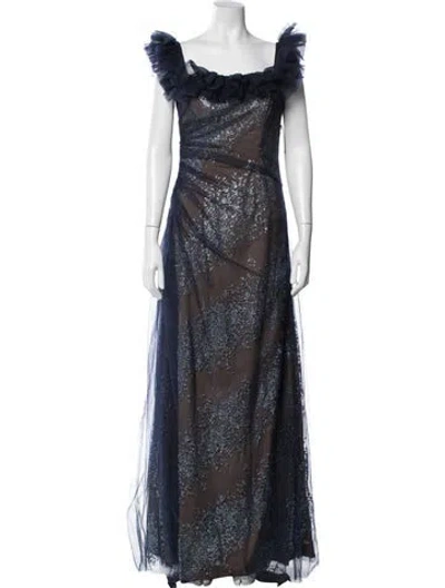 Pre-owned Rene Ruiz Floral Print Long Dress W/ Tags In Blue