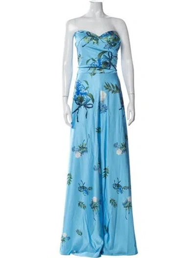 Pre-owned Rene Ruiz Floral Print Long Dress W/ Tags In Blue
