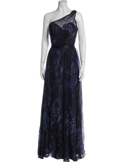 Pre-owned Rene Ruiz Floral Print Long Dress W/ Tags In Blue
