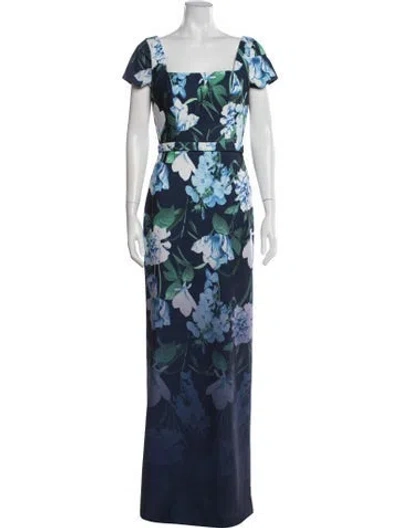 Pre-owned Rene Ruiz Floral Print Long Dress W/ Tags In Blue