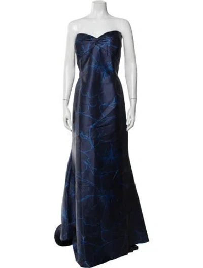 Pre-owned Rene Ruiz Floral Print Long Dress W/ Tags In Blue