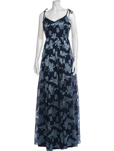 Pre-owned Rene Ruiz Floral Print Long Dress W/ Tags In Blue