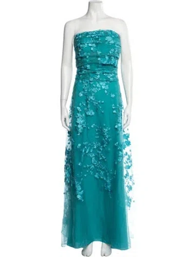 Pre-owned Rene Ruiz Floral Print Long Dress W/ Tags In Blue