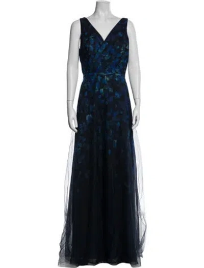 Pre-owned Rene Ruiz Floral Print Long Dress W/ Tags In Blue