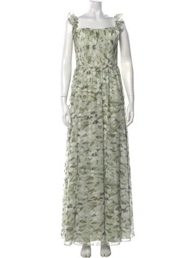 Pre-owned Rene Ruiz Floral Print Long Dress W/ Tags In Green