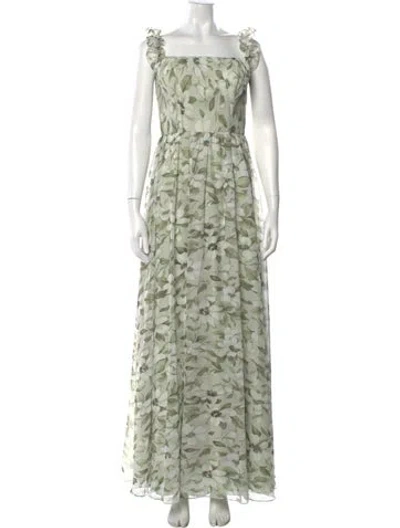 Pre-owned Rene Ruiz Floral Print Long Dress W/ Tags In Green