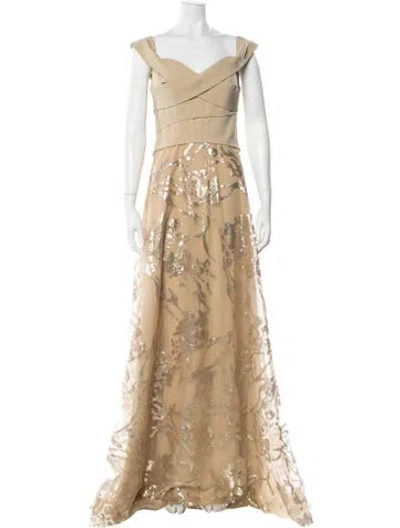 Pre-owned Rene Ruiz Floral Print Long Dress W/ Tags In Metallic/neutrals
