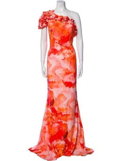 Pre-owned Rene Ruiz Floral Print Long Dress W/ Tags In Orange