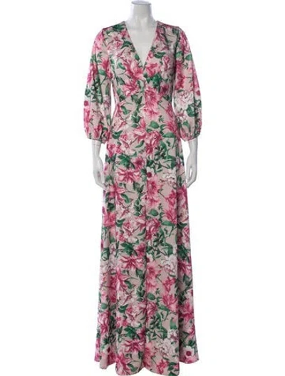 Pre-owned Rene Ruiz Floral Print Long Dress W/ Tags In Pink